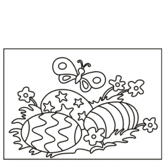 (Sand Art Card) 3 Easter Eggs and a butterfly