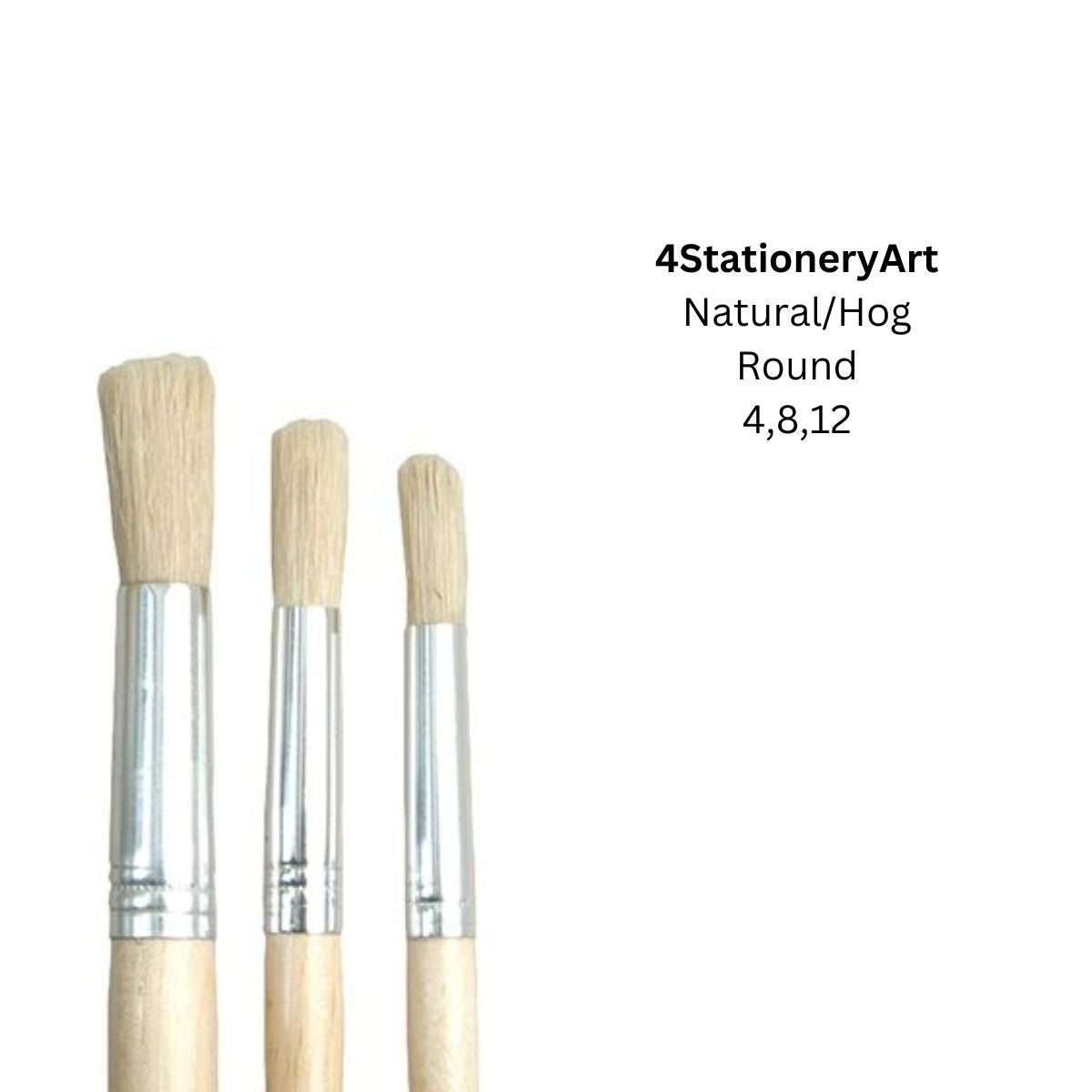 4StationeryArt Natural Hog Hair Round Tip Paintbrush - Set of 3