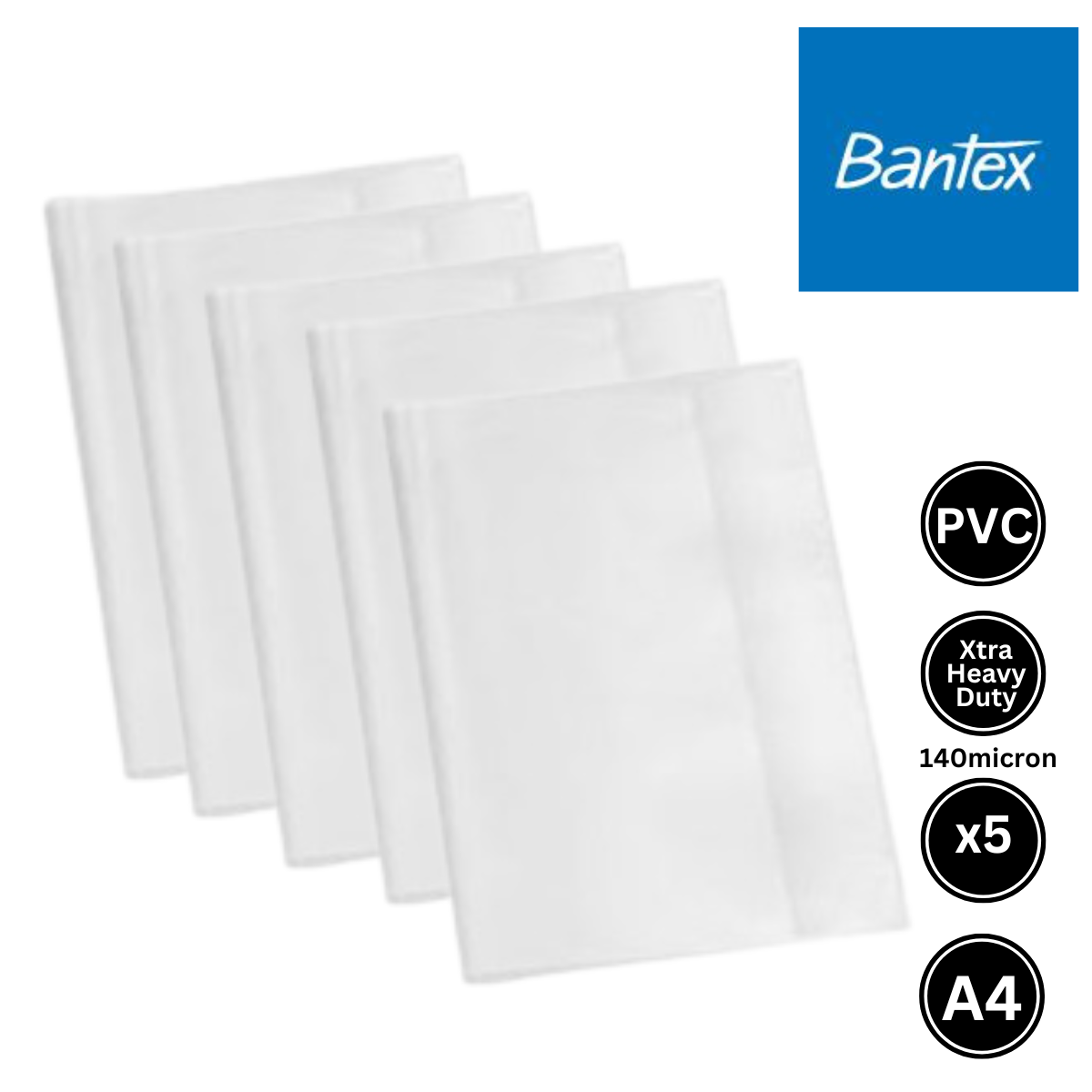 Bantex A4 Slip on Extra Heavy Duty PVC Book Covers (Pack of 5)