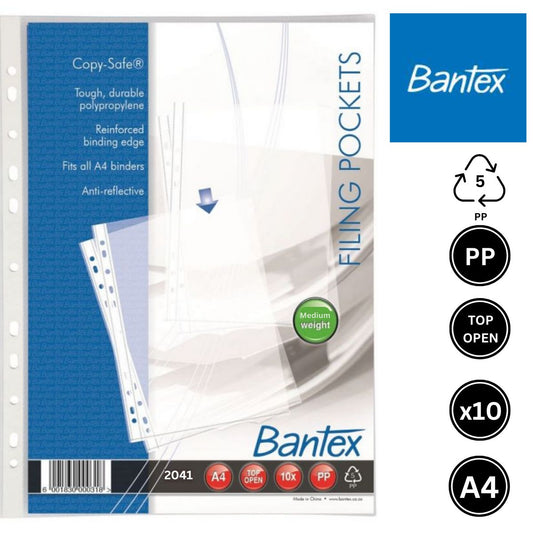 Bantex A4 80 Micron Filing Pockets - 10 Pack