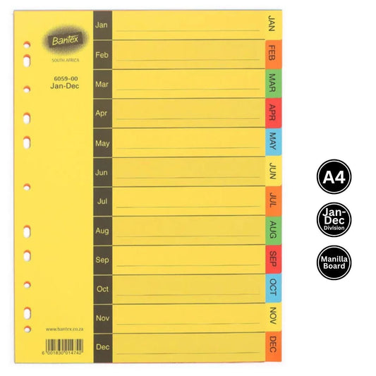 Bantex Jan-Dec A4 Board File Divider