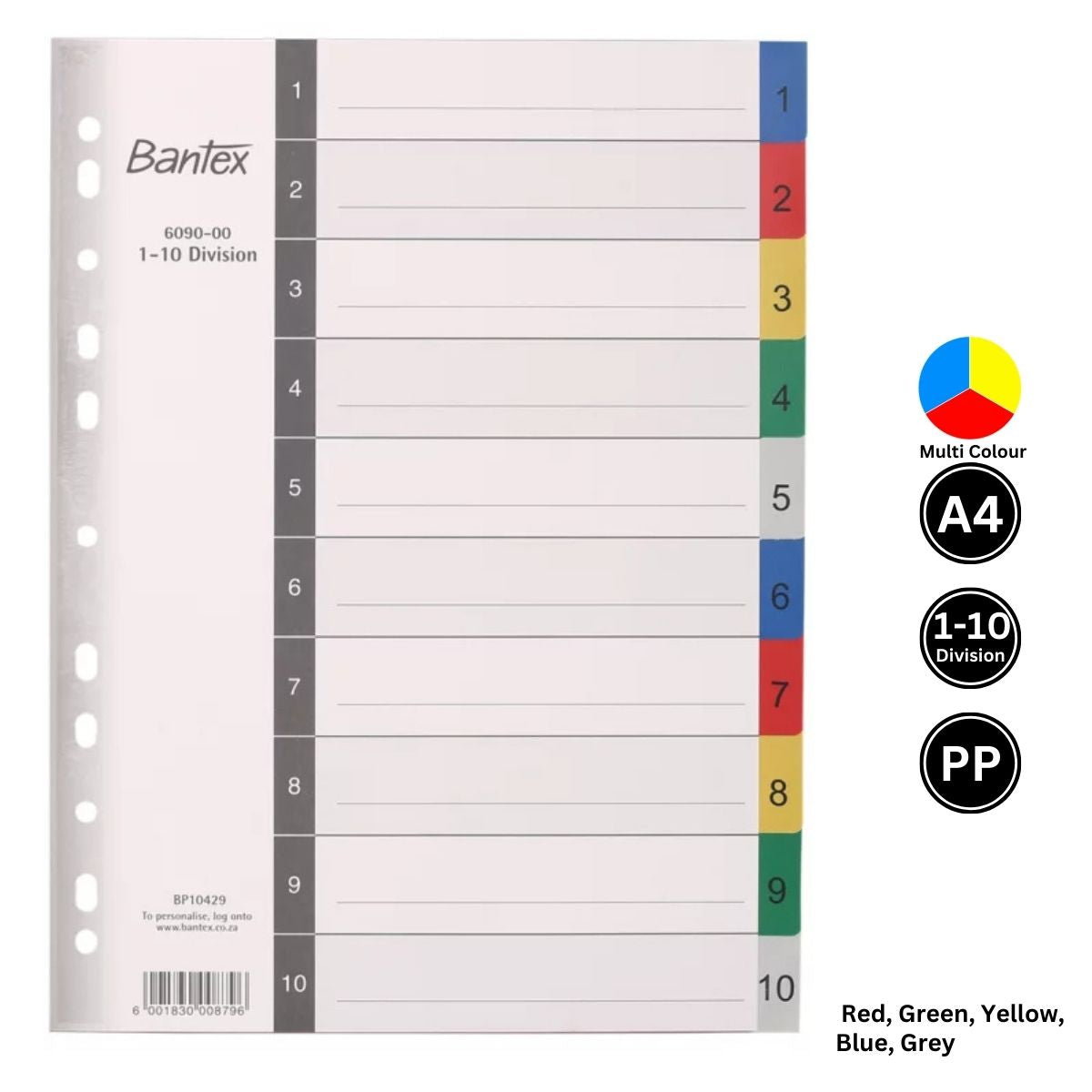 Bantex 1-10 A4 PolyPropylene Plastic File Divider