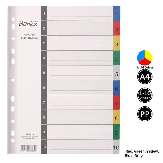 Bantex 1-10 A4 PolyPropylene Plastic File Divider
