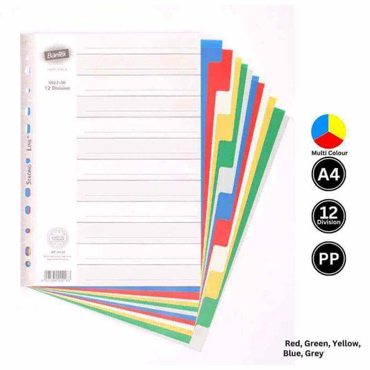 Bantex 12 Division A4 PolyPropylene File Divider