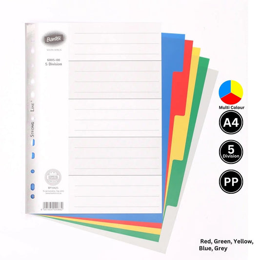 Bantex 5 Division A4 PolyPropylene File Divider