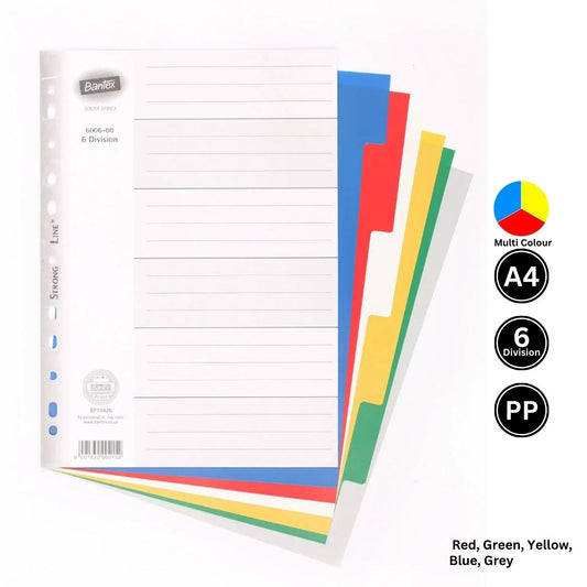 Bantex 6 Division A4 PolyPropylene File Divider
