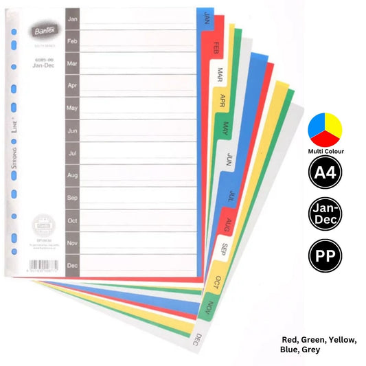 Bantex Jan-Dec A4 PolyPropylene File Divider