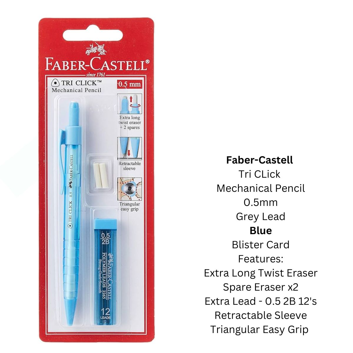 Faber-Castell Tri-Click 0.5 Clutch Pencil with Eraser & Lead