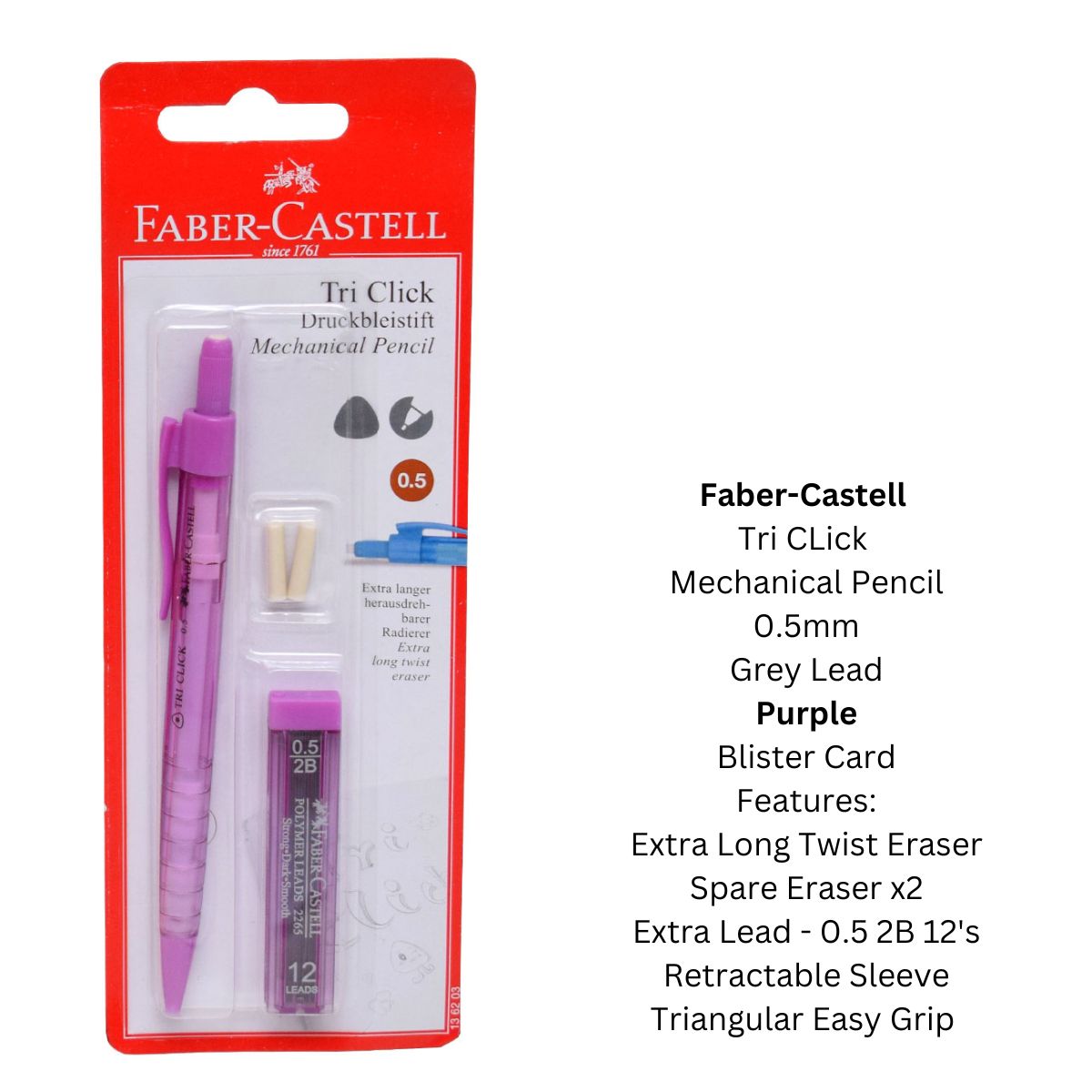 Faber-Castell Tri-Click 0.5 Clutch Pencil with Eraser & Lead