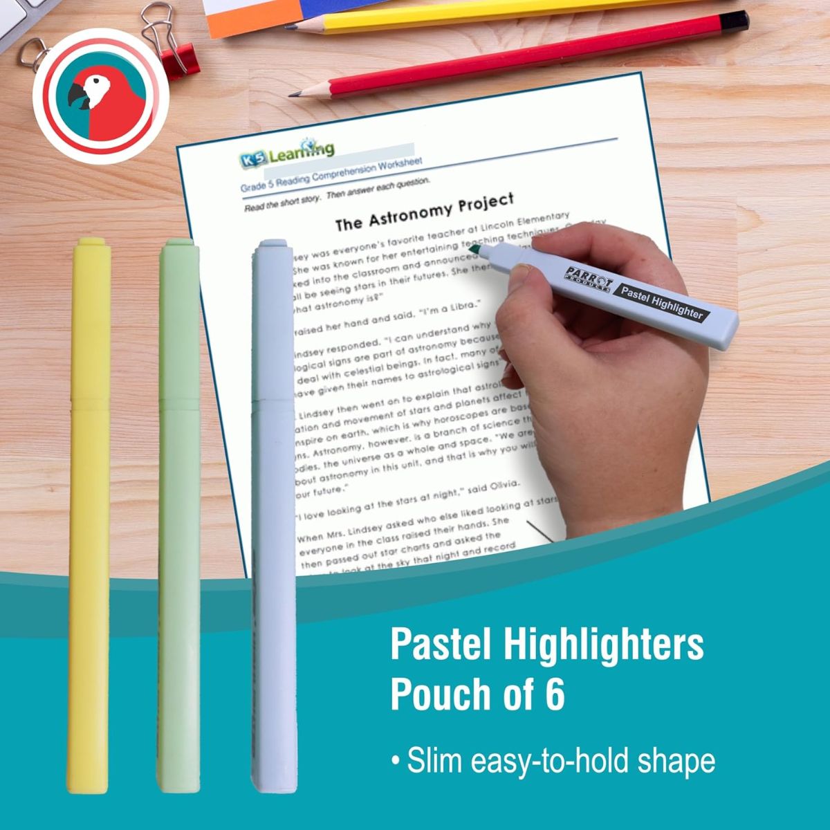 PARROT Highlighter Pouch of 6 (Pastel Colours)