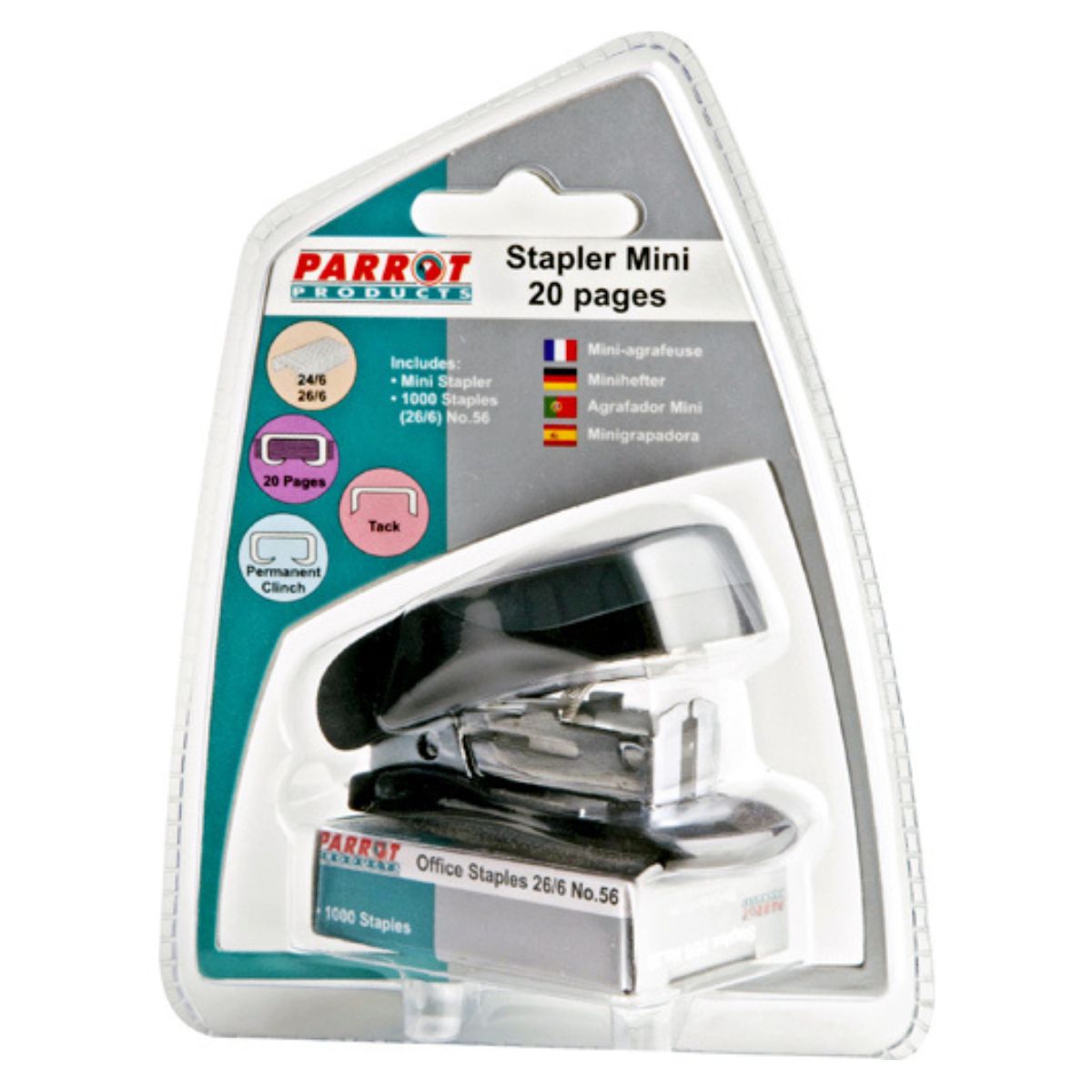 Parrot Plastic Mini Stapler - 20 Pages