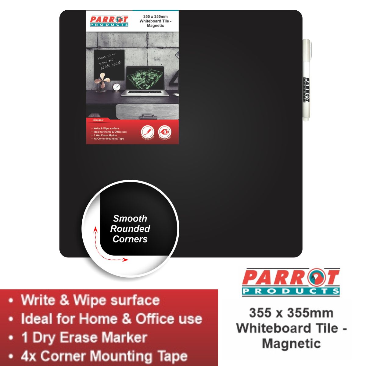 Parrot Whiteboards Tiles - 355x355mm - Assorted Colours