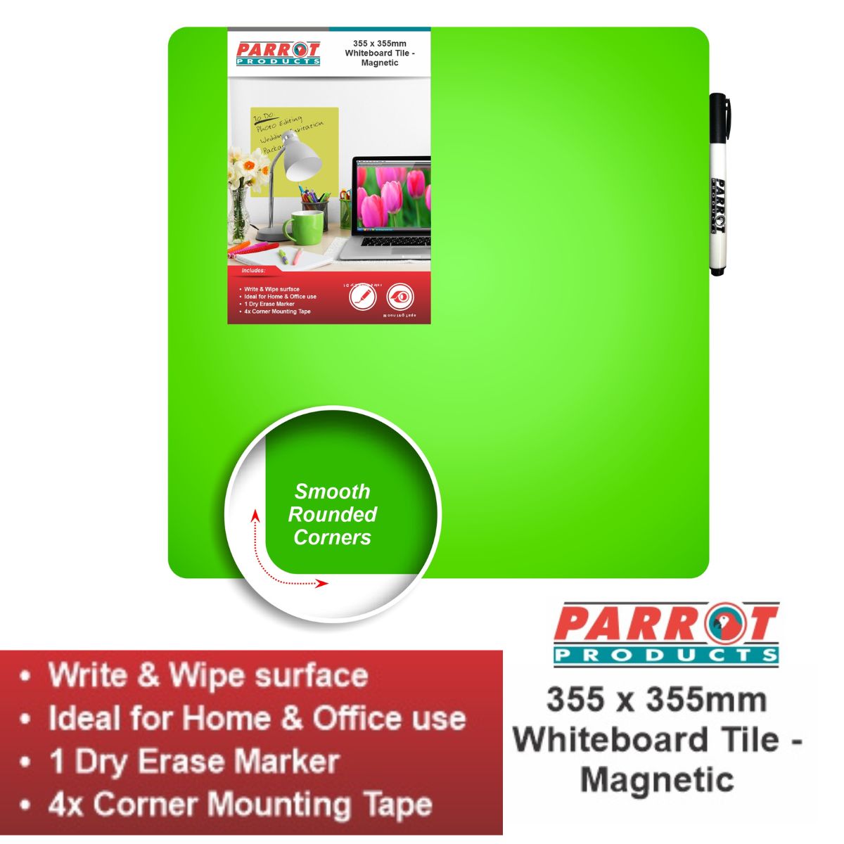 Parrot Whiteboards Tiles - 355x355mm - Assorted Colours