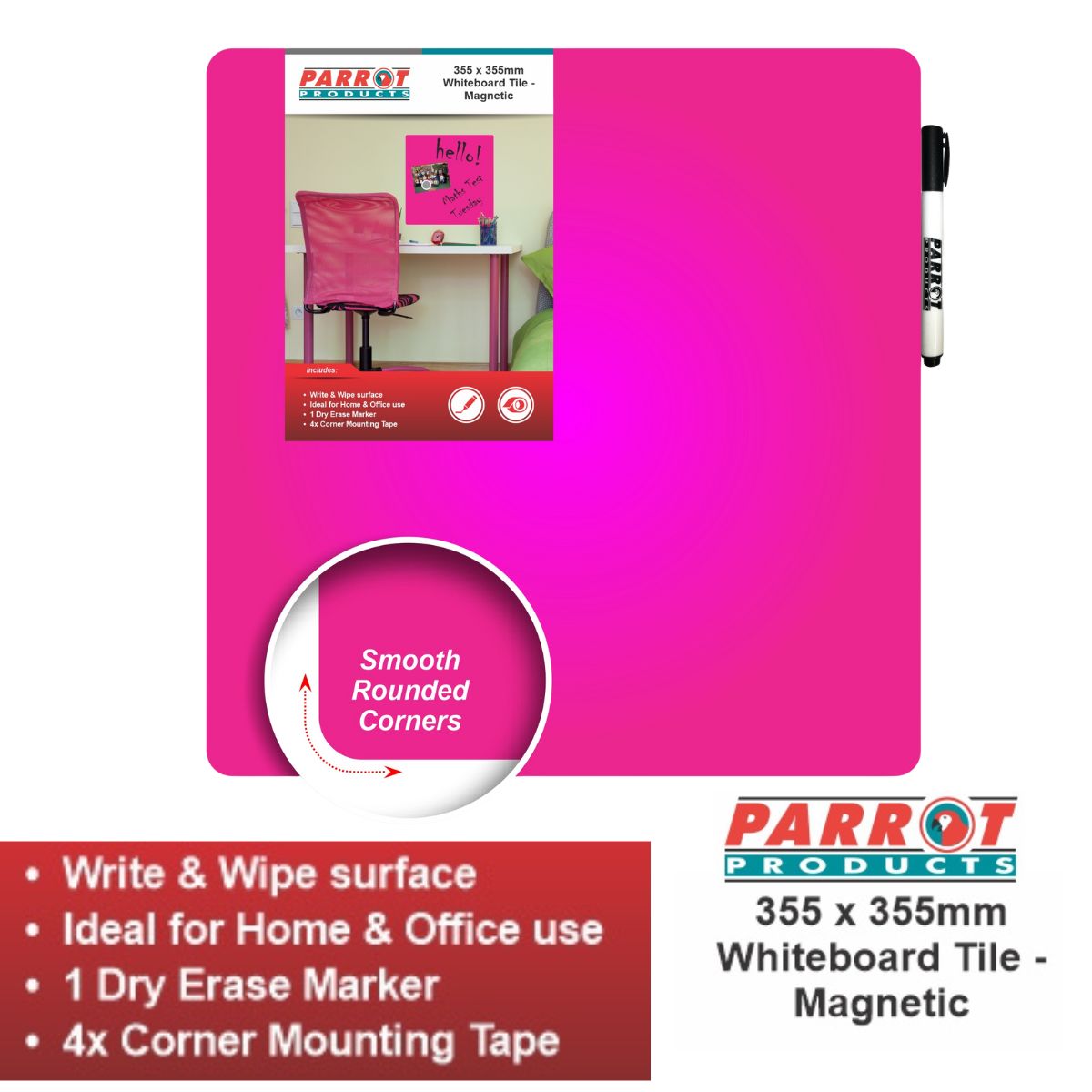 Parrot Whiteboards Tiles - 355x355mm - Assorted Colours