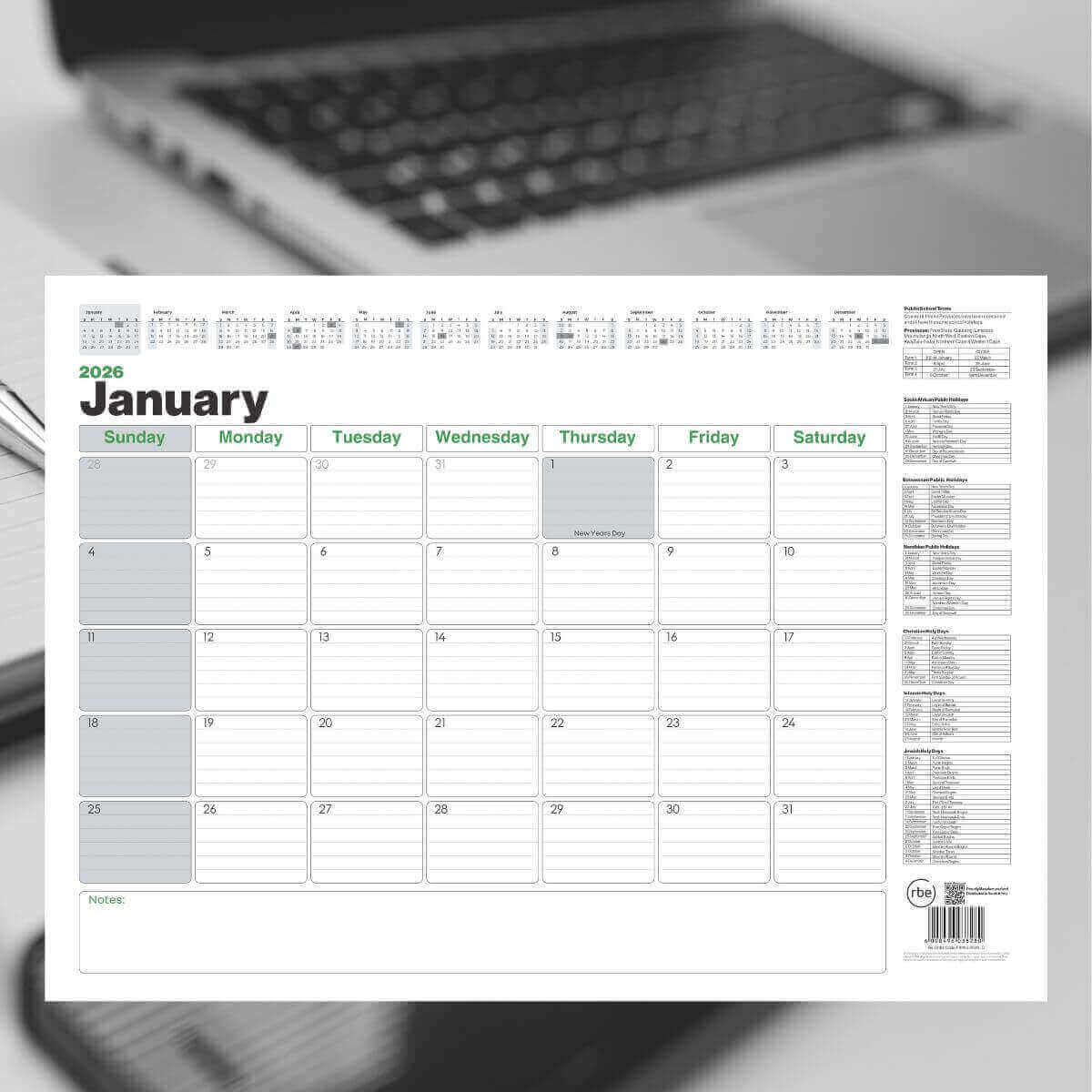 2026 RBE A2 Corporate Desk Calendar Pad