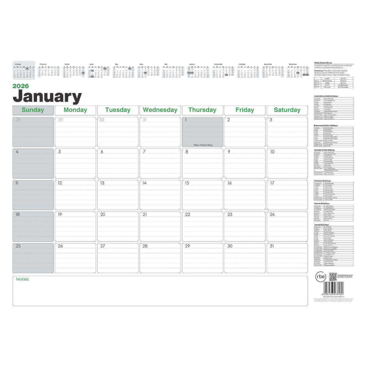 2026 RBE A2 Corporate Desk Calendar Pad