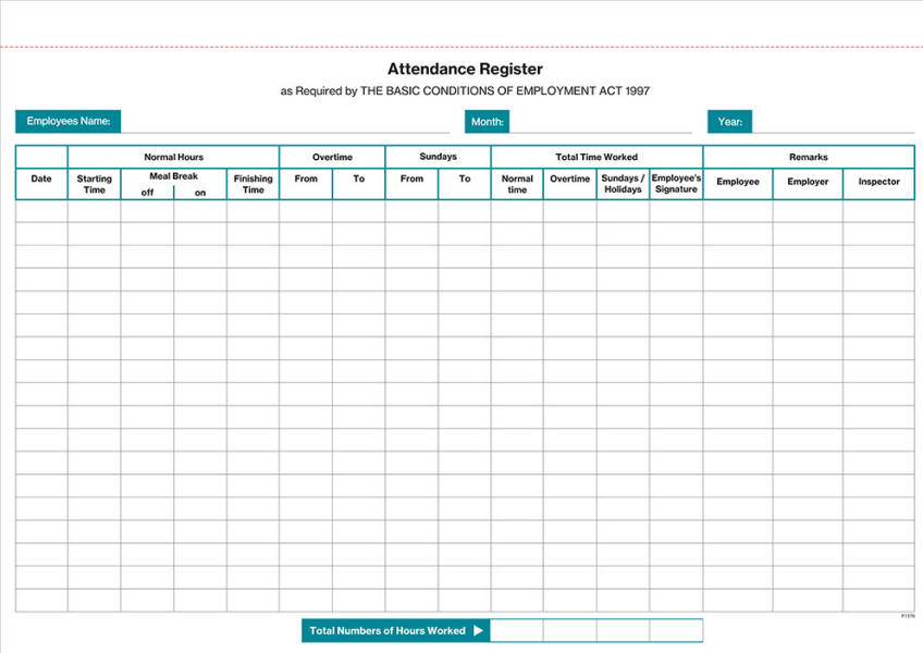 RBE A4 Attendance Register