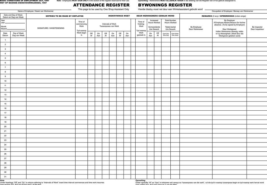RBE 12 Month Attendance Register