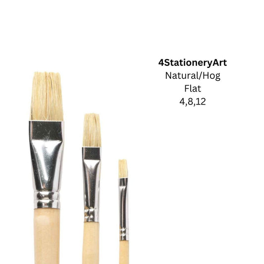 4StationeryArt Natural Hog Hair Flat Tip Paintbrush - Set of 3