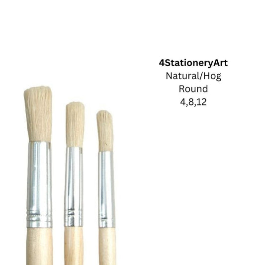 4StationeryArt Natural Hog Hair Round Tip Paintbrush - Set of 3