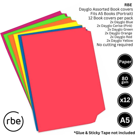 A5 Dayglo Assorted Pre-Cut Paper Book Covers