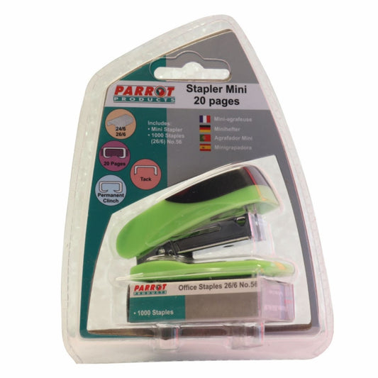Parrot Plastic Mini Stapler - 20 Pages