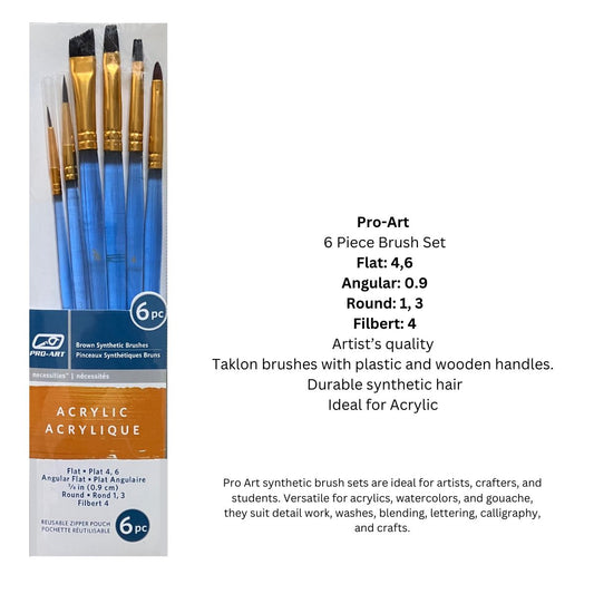 Pro-Art Brown Synthetic Acrylic Assorted Tip Paintbrushes