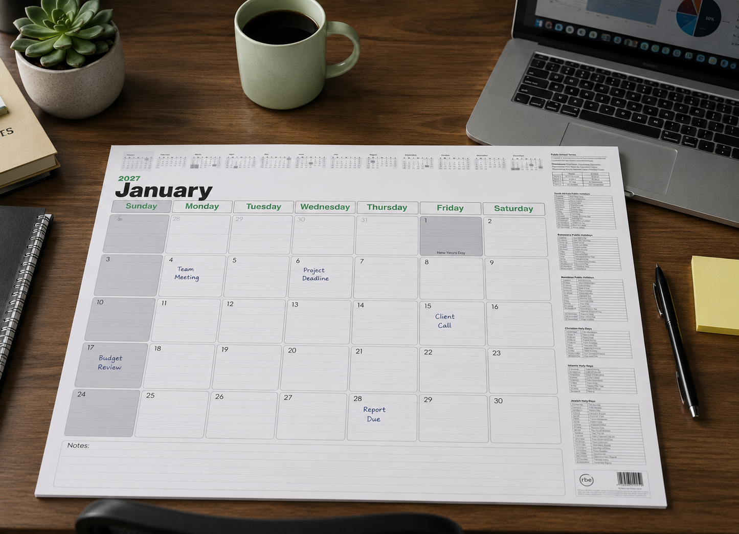 2027 RBE A2 Corporate Desk Calendar Pad