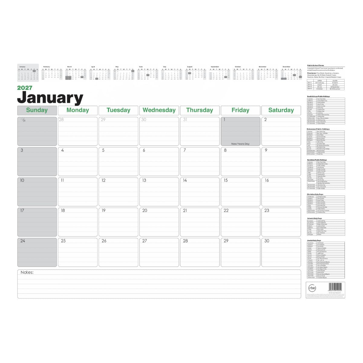 2027 RBE A2 Corporate Desk Calendar Pad