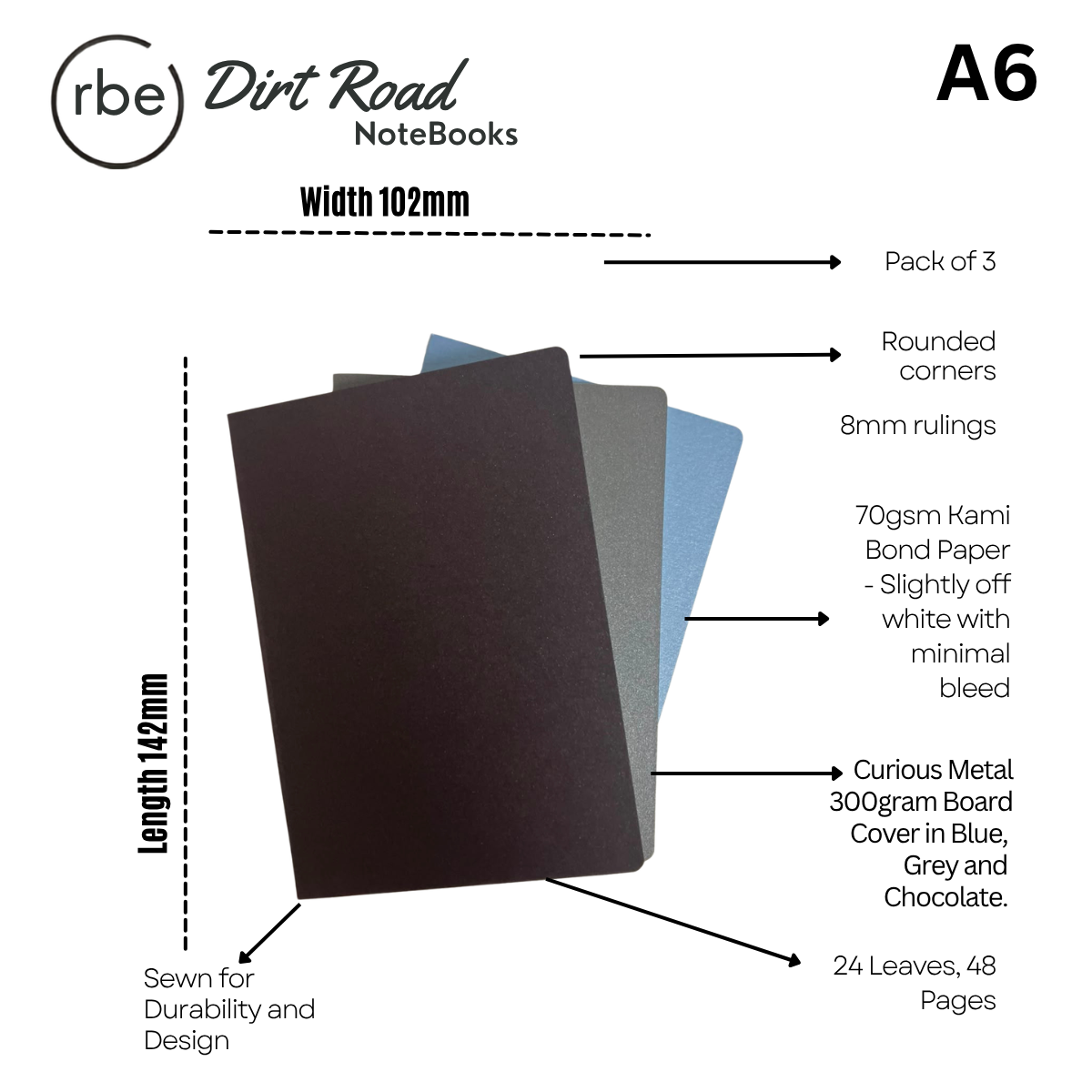 RBE Dirt Road Notebook (Stormy Sky) – 3 Pack