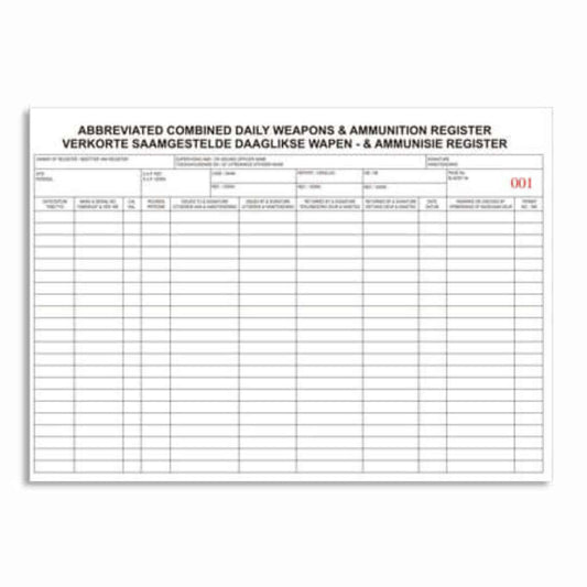 Daily Weapons & Ammunitions Register