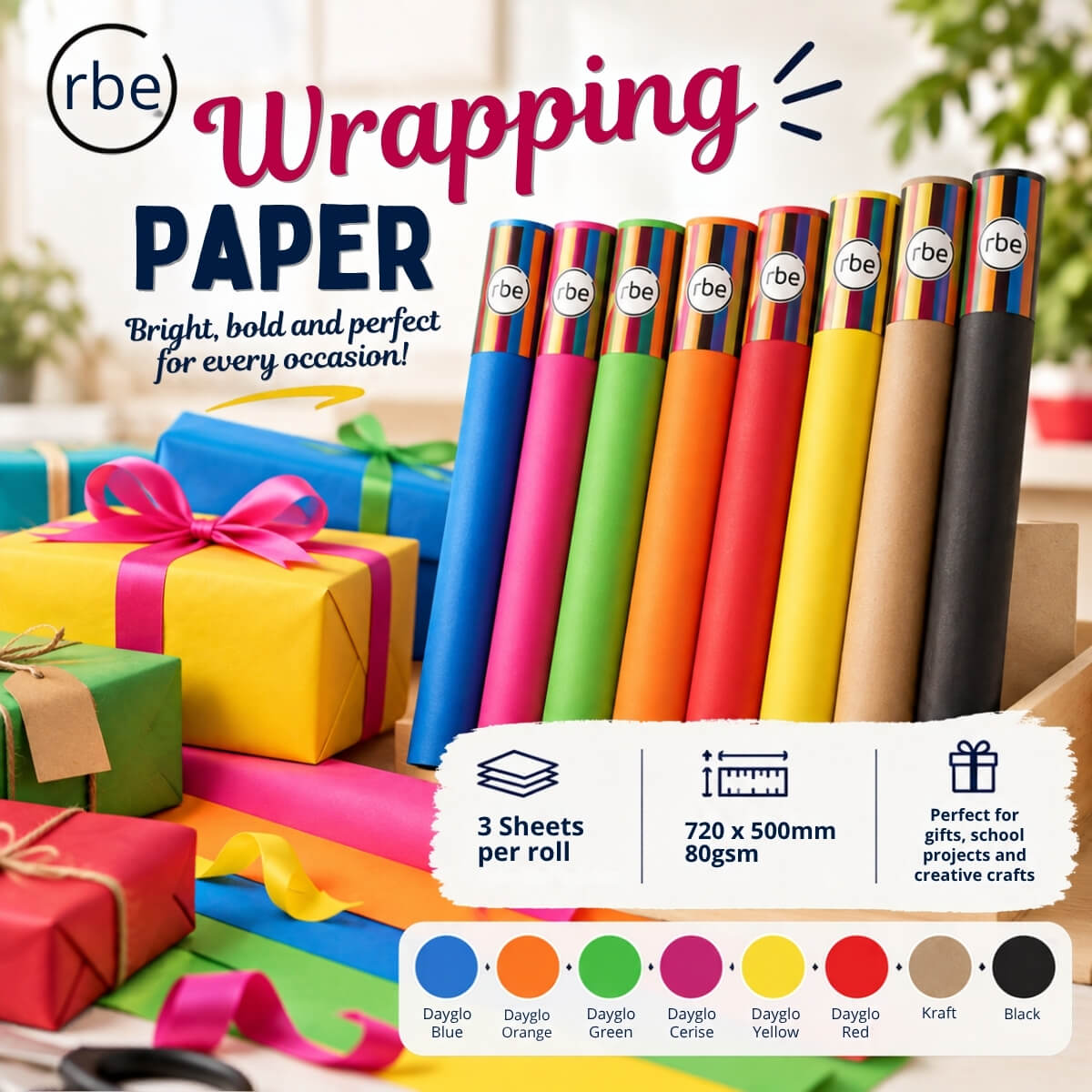 Dayglo Cerise Wrapping Paper Sheets