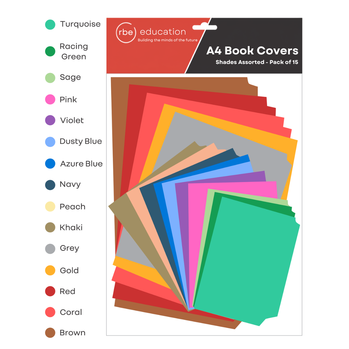 RBE A4 Pre-cut Shades Book Covers Pack of 15.
